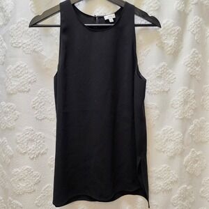 Vince Black Sleeveless Round Neck Shell Top‎ Crepe Side Slit Womens Small